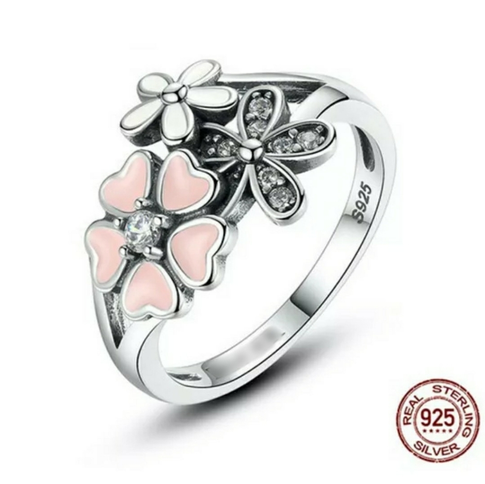 925 Silver White Topaz Daisy Ring